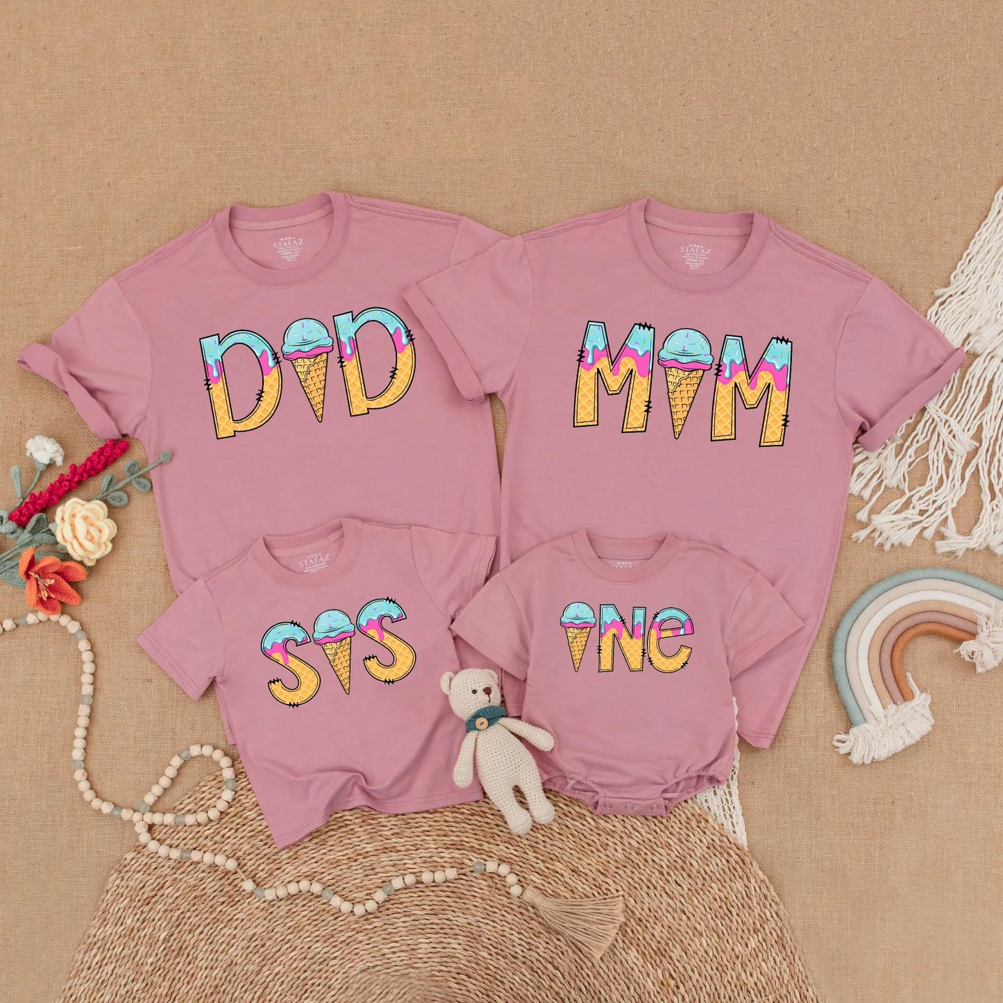 Sweet One Ice Cream Birthday Matching Family Shirts Girl 1st Birthday Outfit Toddler Summer Party Gift Mommy & Me Pastel