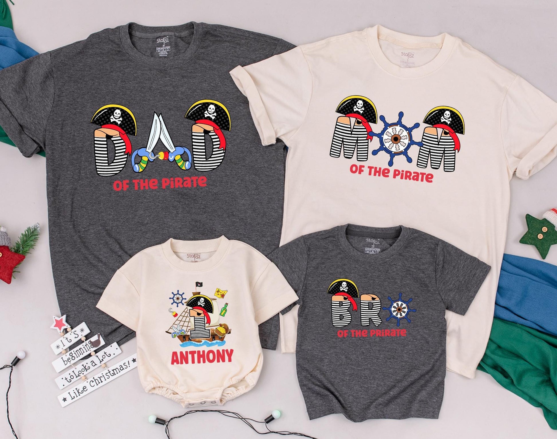 Matching Family Pirate Birthday Shirts: First Birthday Boy Romper, Father & Son Pirate Outfit, Baby Boy Clothes, Custom Pirate Party