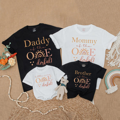 Rainbow Boho One-derful Birthday Family Matching Shirts Little Miss Onederful 1st Birthday Gift for Daughter