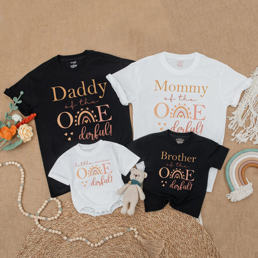 Rainbow Boho One-derful Birthday Family Matching Shirts Little Miss Onederful 1st Birthday Gift for Daughter