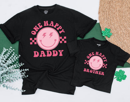 One Happy Dude Matching Family Shirts First Birthday Girl Retro Smiley Face Groovy Party Celebration Soft Cotton Comfortable Toddler Baby Gifts