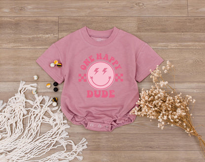 One Happy Dude Matching Family Shirts First Birthday Girl Retro Smiley Face Groovy Party Celebration Soft Cotton Comfortable Toddler Baby Gifts