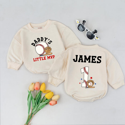 Daddy's Little MVP Baseball Baby Outfit Custom Name First Birthday Sports Baby Clothes