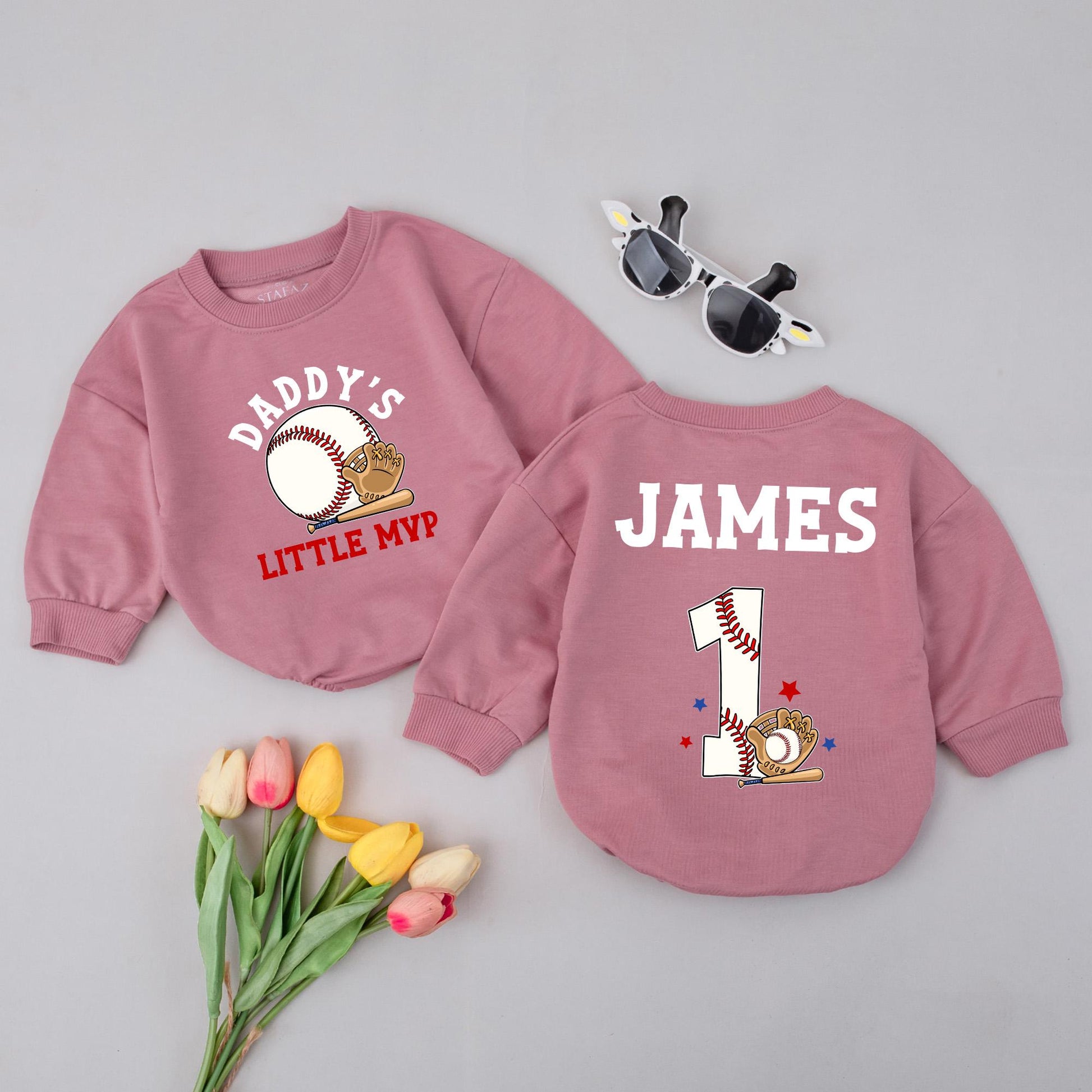 Daddy's Little MVP Baseball Baby Outfit Custom Name First Birthday Sports Baby Clothes