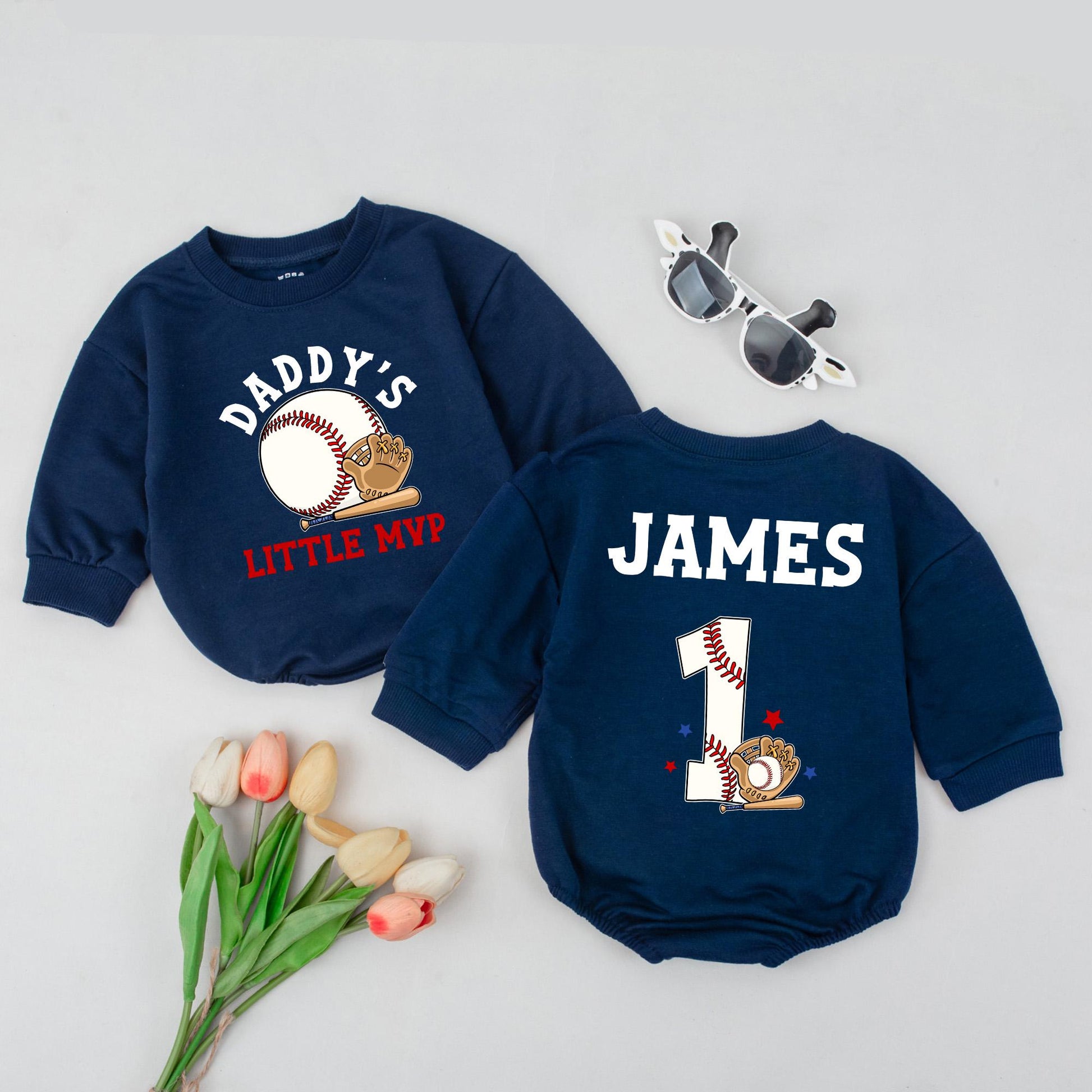 Daddy's Little MVP Baseball Baby Outfit Custom Name First Birthday Sports Baby Clothes
