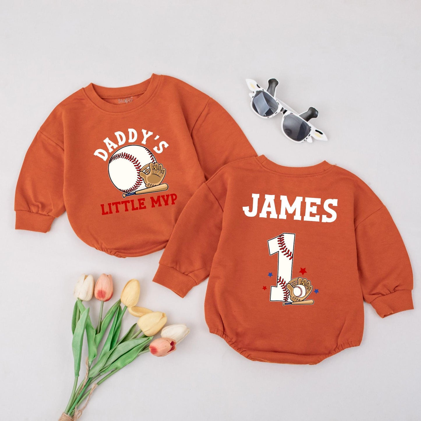 Daddy's Little MVP Baseball Baby Outfit Custom Name First Birthday Sports Baby Clothes