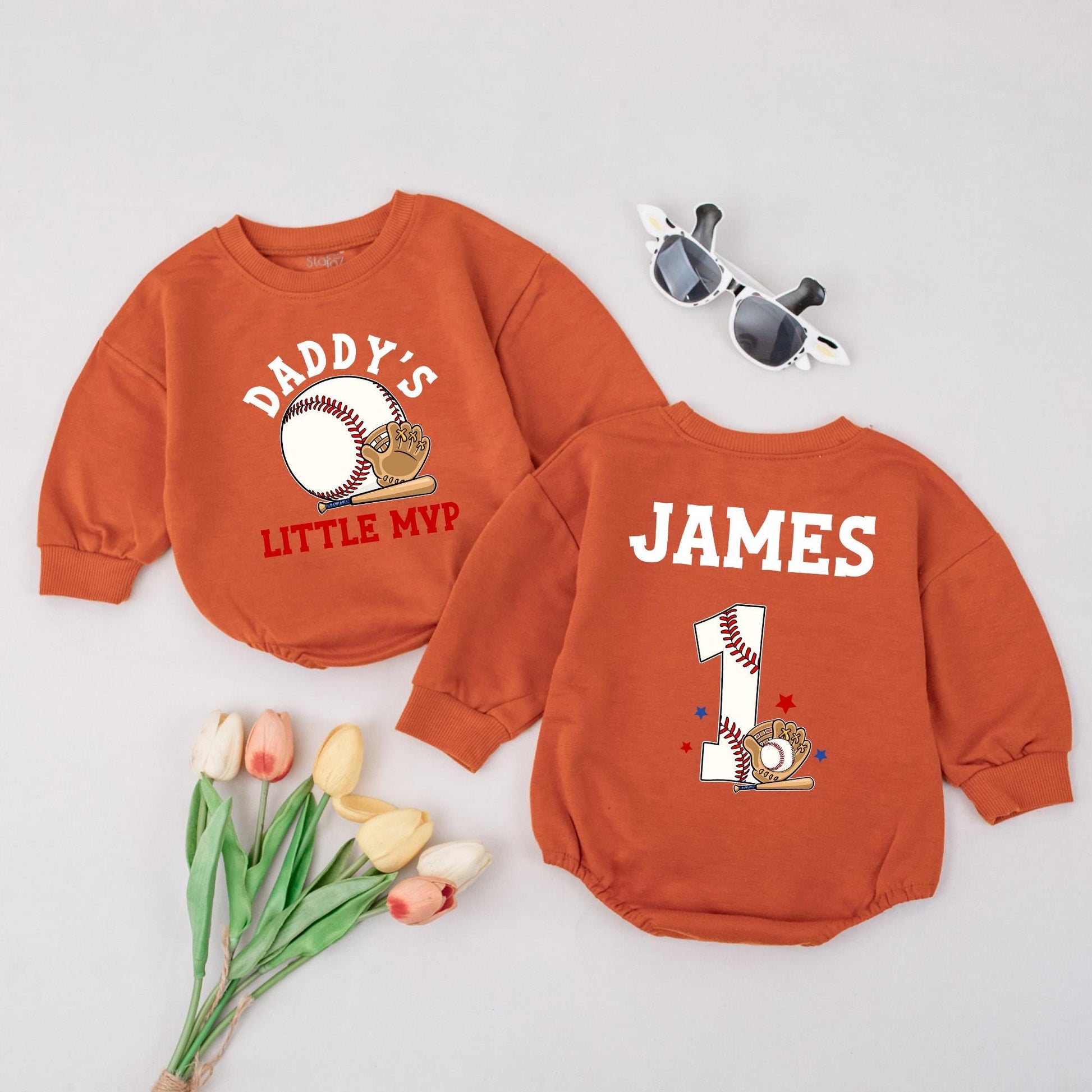 Daddy's Little MVP Baseball Baby Outfit Custom Name First Birthday Sports Baby Clothes