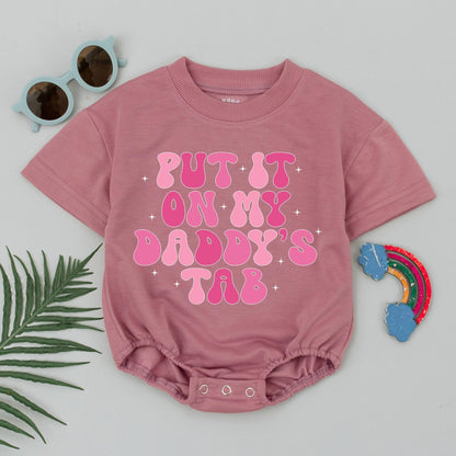 Daddy's Tab Baby Romper - Funny Retro Outfit for Baby Girl - Cute Newborn Bodysuit - First Father's Day Gift - Playful Pink Design Clothes (139 chars)