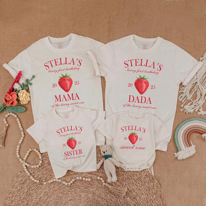 Berry First Birthday Sweet One Strawberry Matching Family Shirt Baby Girl Romper Mommy Daddy Sister Outfit Party Milestone Celebration