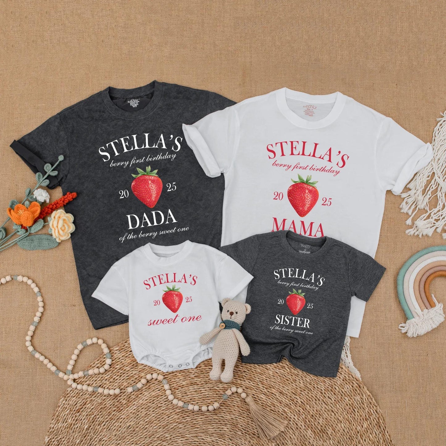 Berry First Birthday Sweet One Strawberry Matching Family Shirt Baby Girl Romper Mommy Daddy Sister Outfit Party Milestone Celebration