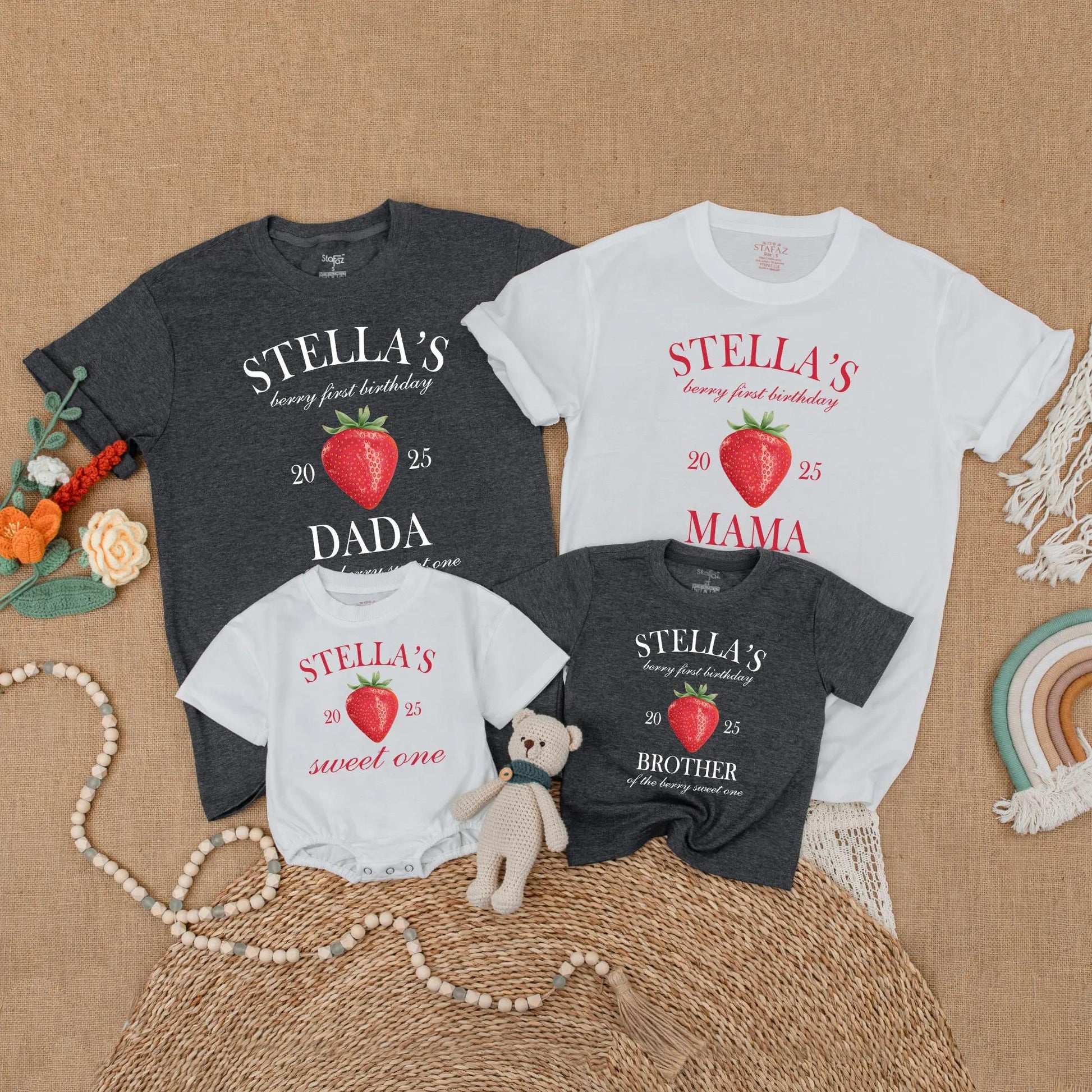 Berry First Birthday Sweet One Strawberry Matching Family Shirt Baby Girl Romper Mommy Daddy Sister Outfit Party Milestone Celebration