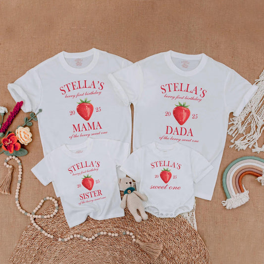 Berry First Birthday Sweet One Strawberry Matching Family Shirt Baby Girl Romper Mommy Daddy Sister Outfit Party Milestone Celebration