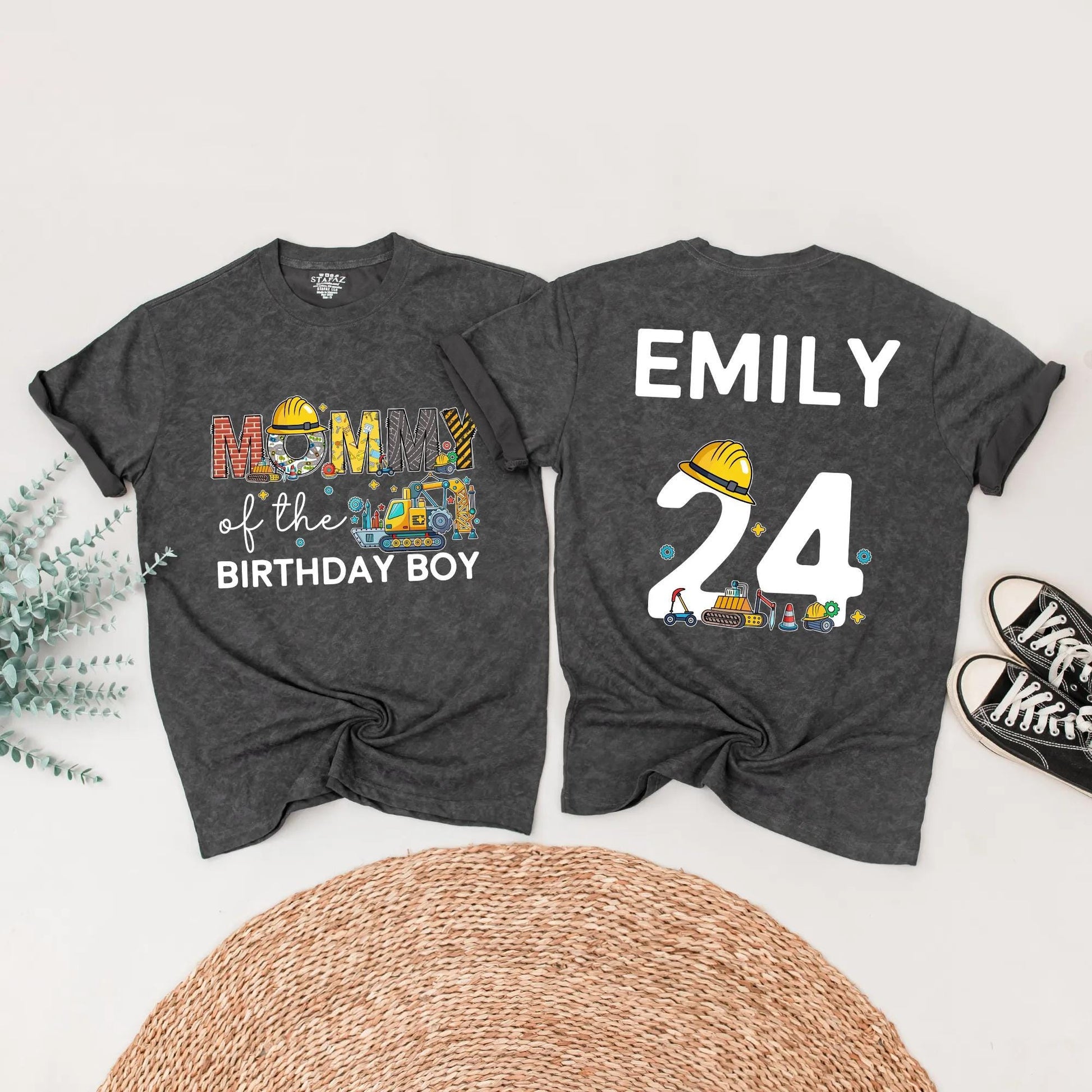 Birthday Boy Construction Crew Shirt, Digger Truck Party Outfit for Baby, Toddler and Kids, Brick Letter Name Tee, Matching Family Builder Celebration!