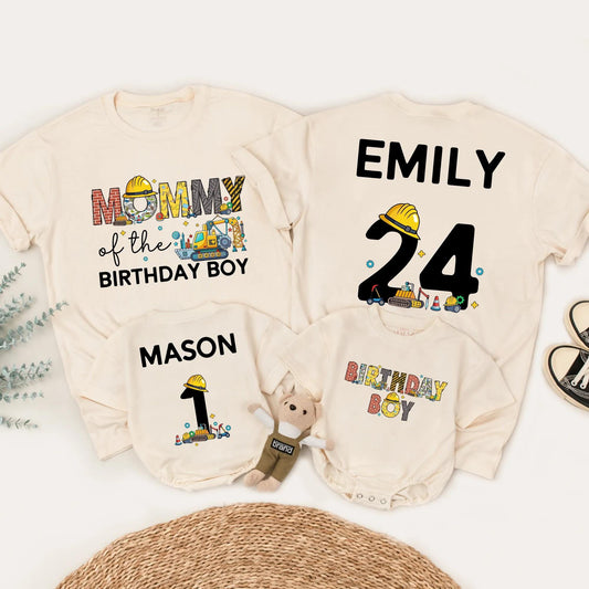Birthday Boy Construction Crew Shirt, Digger Truck Party Outfit for Baby, Toddler and Kids, Brick Letter Name Tee, Matching Family Builder Celebration!