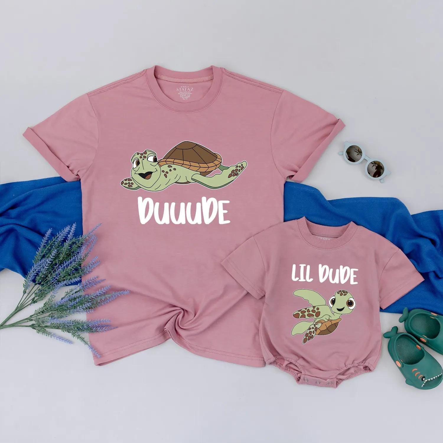 Duuuude & Lil Dude Matching Turtle Tees Adorable Sea Turtle Dad & Son Outfits Perfect Father's Day Gift