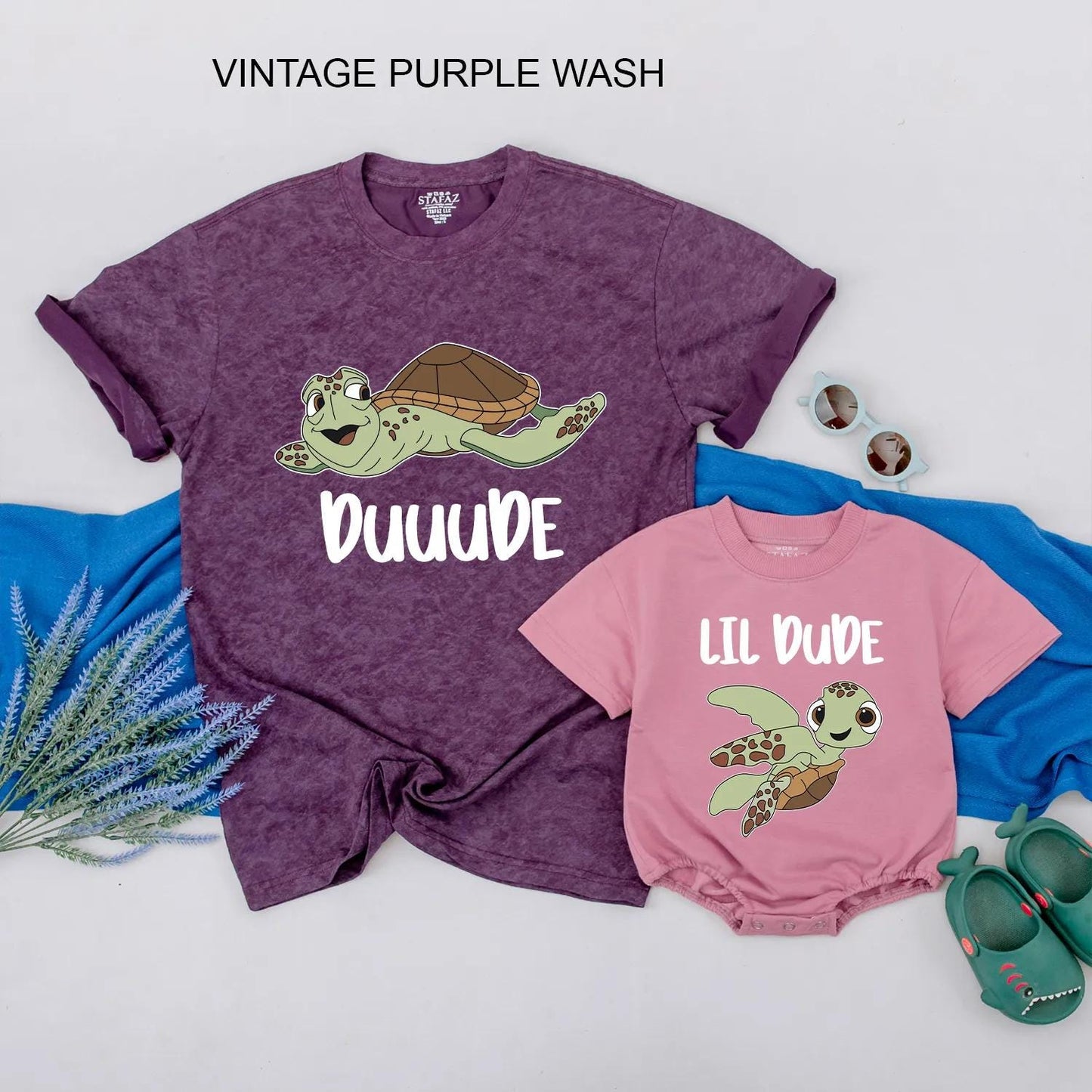 Duuuude & Lil Dude Matching Turtle Tees Adorable Sea Turtle Dad & Son Outfits Perfect Father's Day Gift