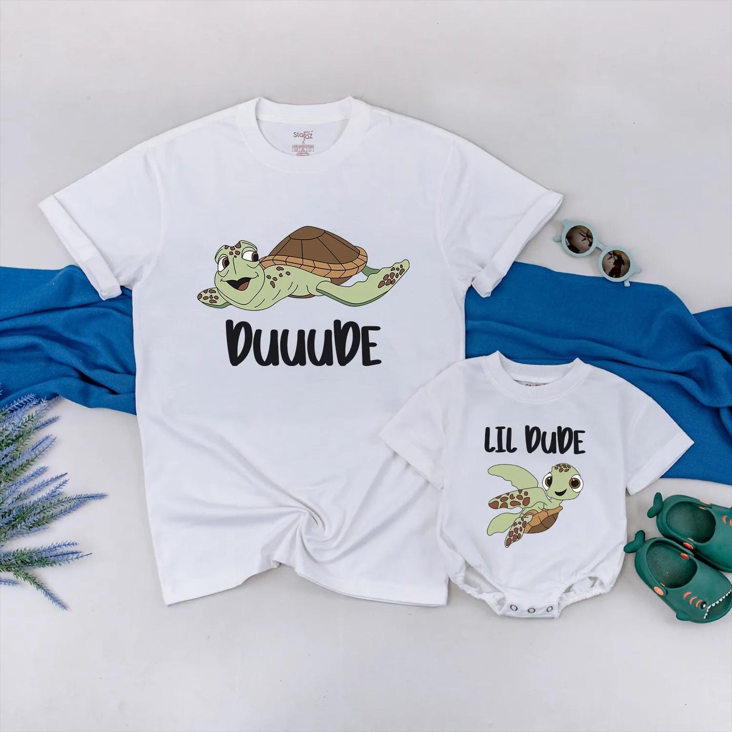 Duuuude & Lil Dude Matching Turtle Tees Adorable Sea Turtle Dad & Son Outfits Perfect Father's Day Gift