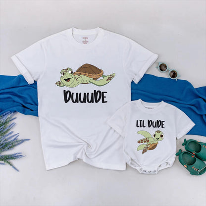 Duuuude & Lil Dude Matching Turtle Tees Adorable Sea Turtle Dad & Son Outfits Perfect Father's Day Gift