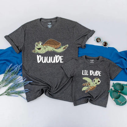 Duuuude & Lil Dude Matching Turtle Tees Adorable Sea Turtle Dad & Son Outfits Perfect Father's Day Gift