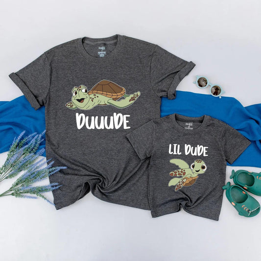 Duuuude & Lil Dude Matching Turtle Tees Adorable Sea Turtle Dad & Son Outfits Perfect Father's Day Gift