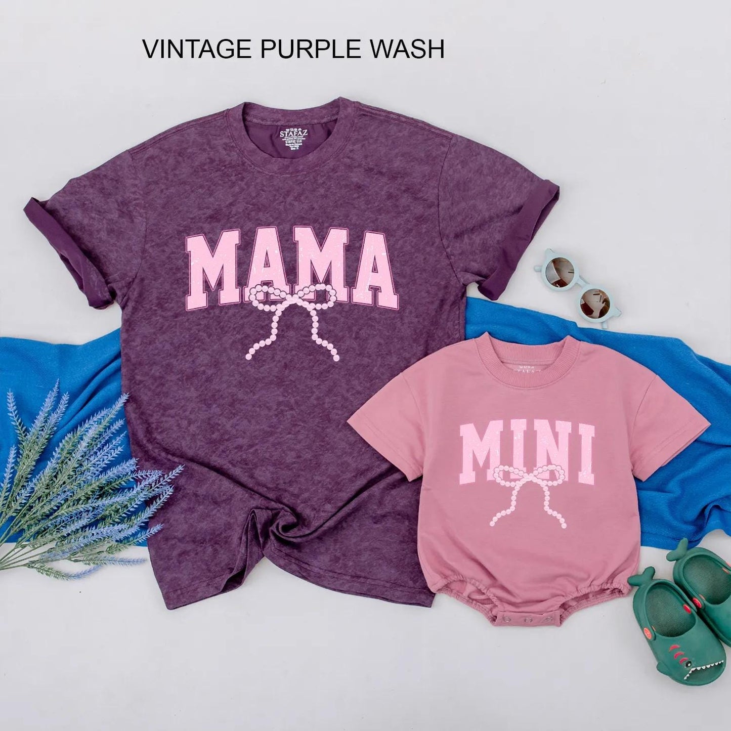 Matching Mama and Mini Pearl Bow Summer Shirts Cute Pink Mom and Daughter Vacation Tees Toddler Girl Outfit Cotton Holiday Casual