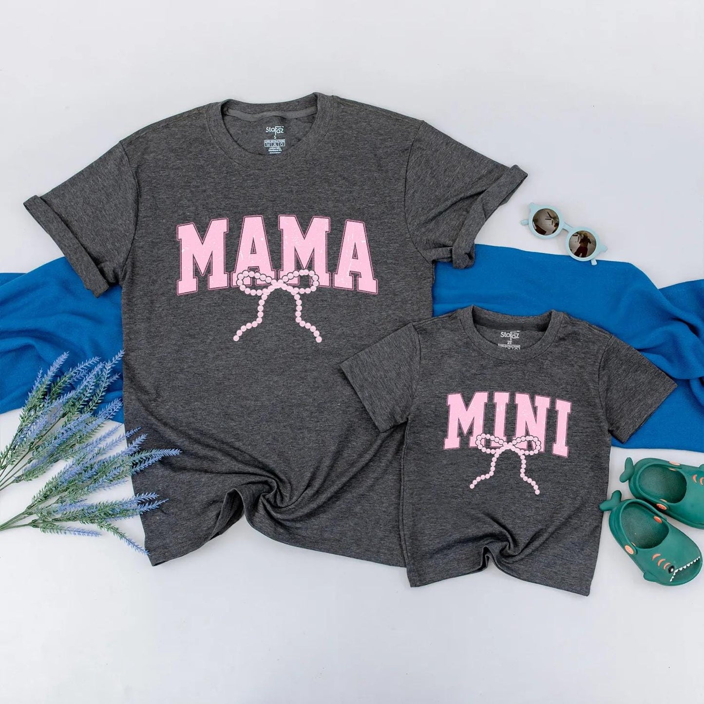 Matching Mama and Mini Pearl Bow Summer Shirts Cute Pink Mom and Daughter Vacation Tees Toddler Girl Outfit Cotton Holiday Casual