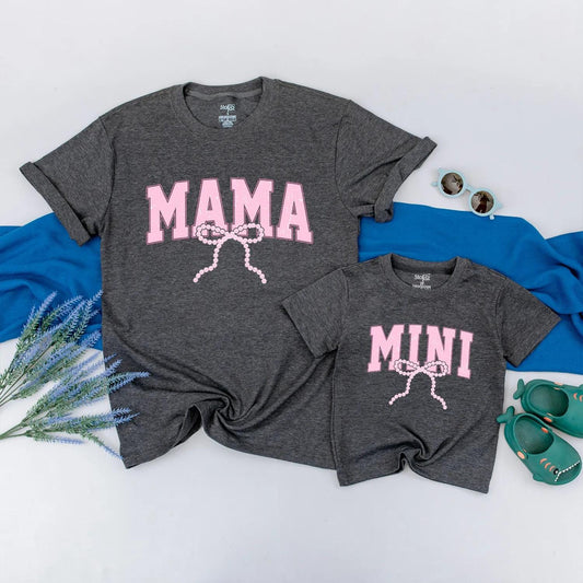 Matching Mama and Mini Pearl Bow Summer Shirts Cute Pink Mom and Daughter Vacation Tees Toddler Girl Outfit Cotton Holiday Casual