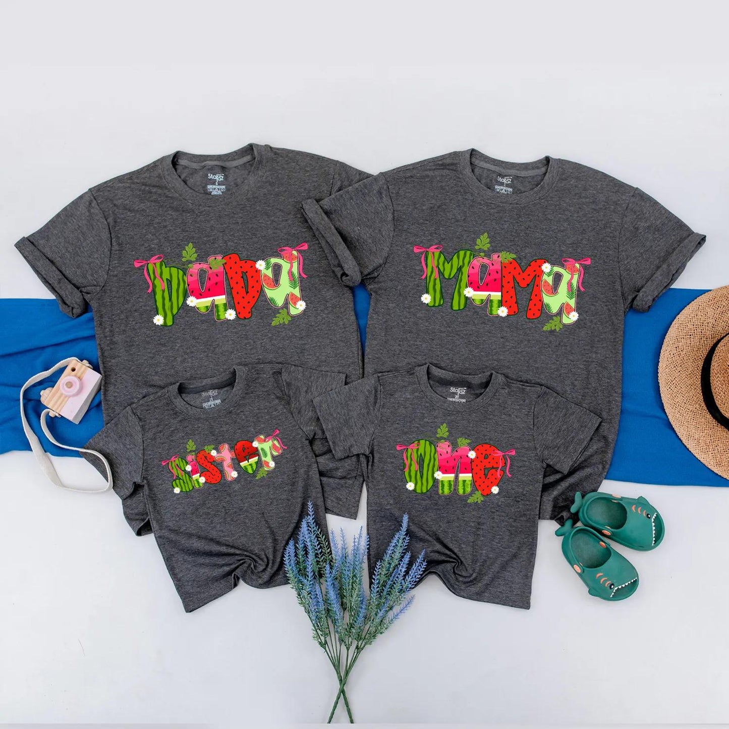 Watermelon Summer Family Matching Shirts Cute Fruit Outfit for Mom Dad Sister Baby Custom Vacation Tees