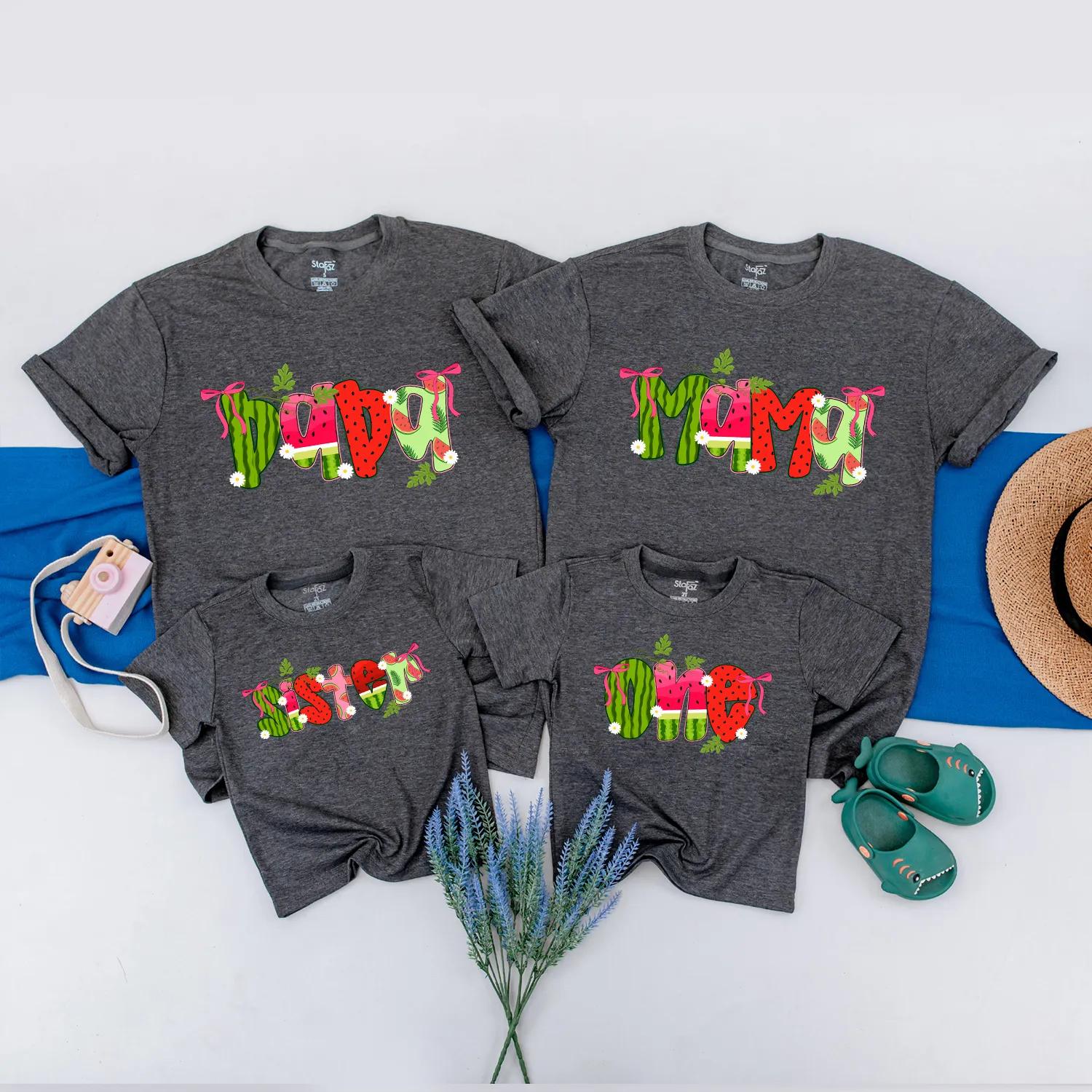 Watermelon Summer Family Matching Shirts Cute Fruit Outfit for Mom Dad Sister Baby Custom Vacation Tees