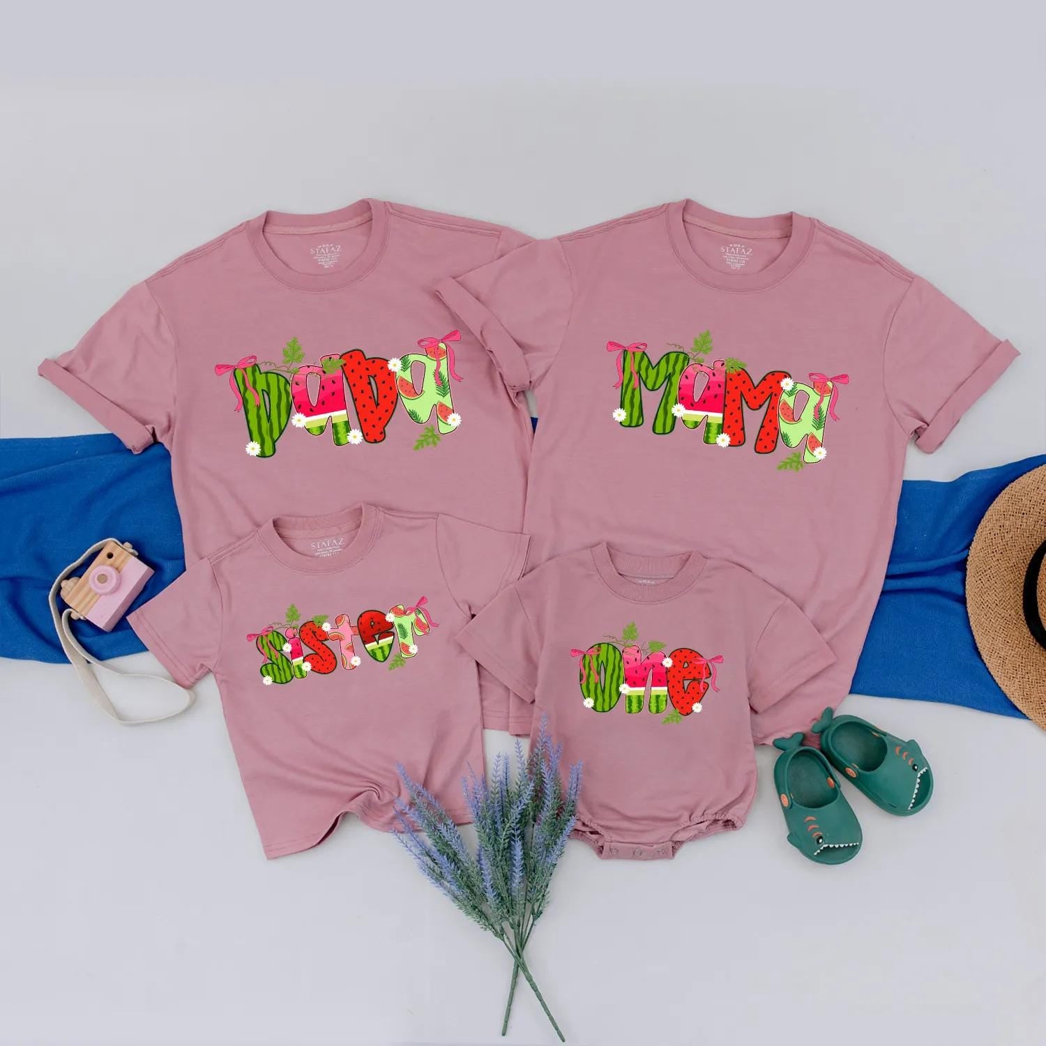 Watermelon Summer Family Matching Shirts Cute Fruit Outfit for Mom Dad Sister Baby Custom Vacation Tees