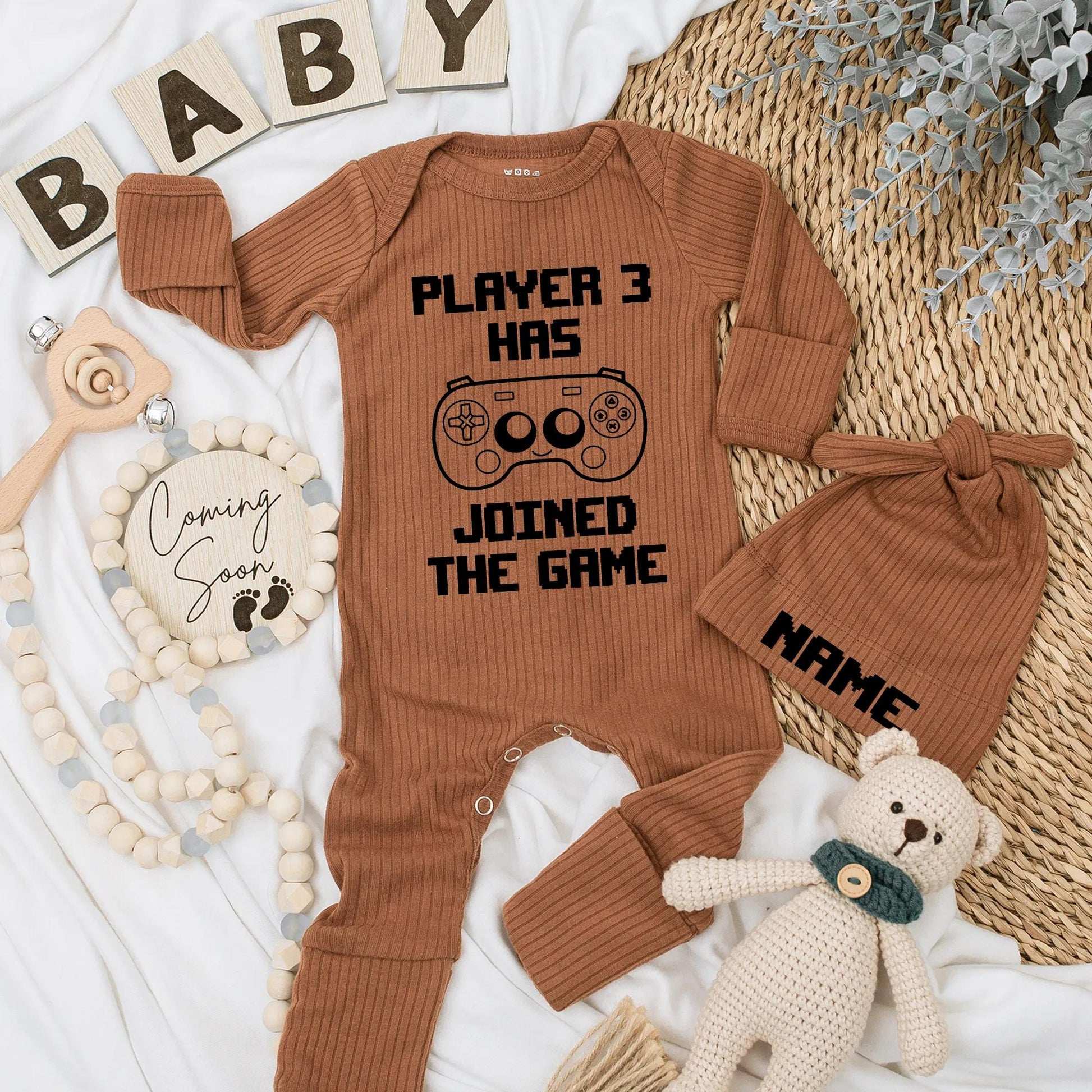 Player 3 Joined the Game Newborn Bodysuit - Funny Gamer Baby Outfit, Nerdy Coming Soon Clothes, Unique Baby Shower Gift, Soft Cotton 130 chars