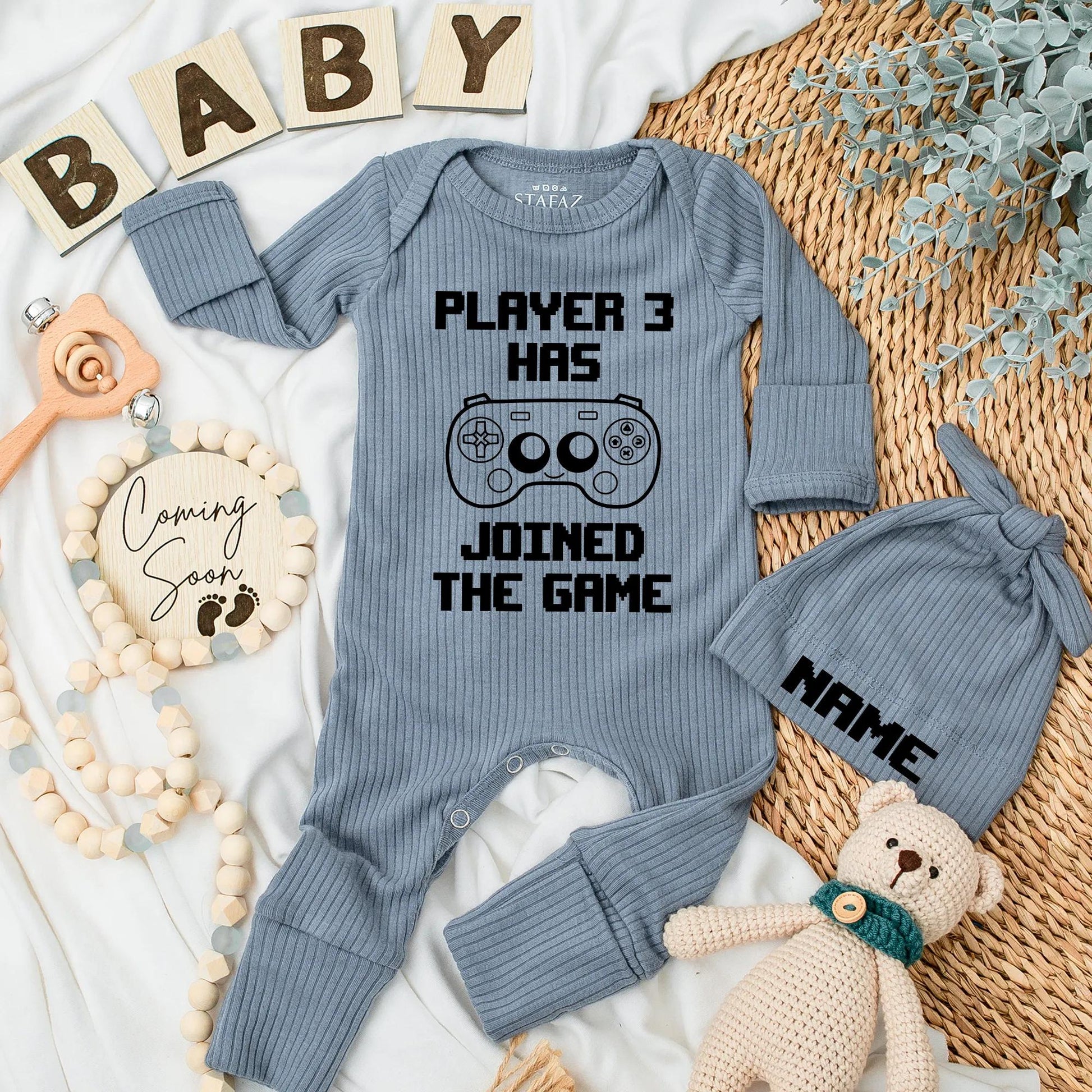 Player 3 Joined the Game Newborn Bodysuit - Funny Gamer Baby Outfit, Nerdy Coming Soon Clothes, Unique Baby Shower Gift, Soft Cotton 130 chars