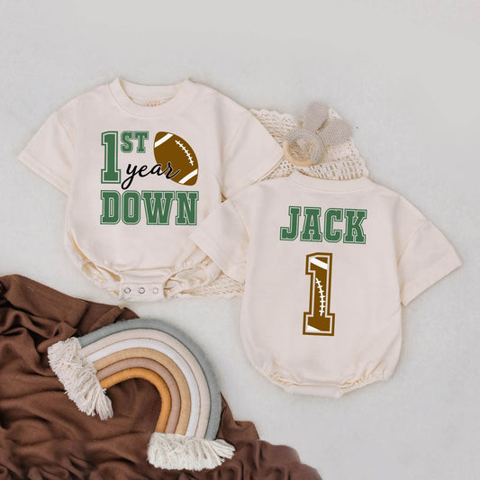 Personalized 1st Year Down Birthday Romper Game Day Baby Bodysuit Football Party Clothes Thoughtful Baby Shower Gift
