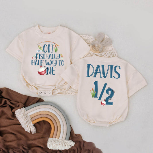 Fishing Half Birthday Outfit Baby Boy Oh Fish-ally Half Way to One Romper 6 Month Custom Baby Fishing Bodysuit Birthday Gift