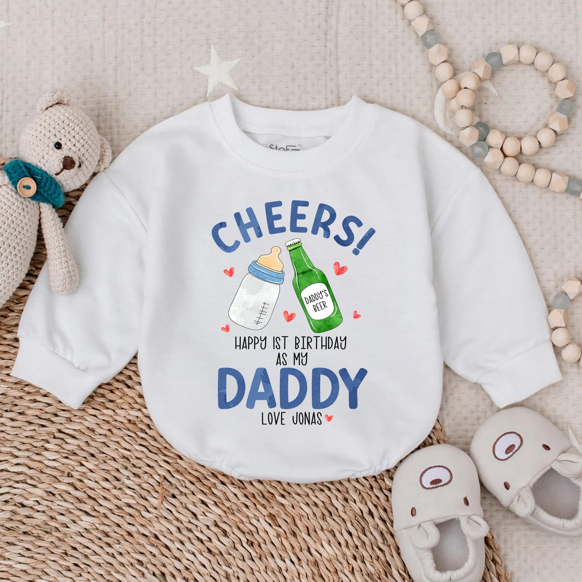 Custom Cheers Baby Bubble Romper for Dad's First Father's Day! Personalized Baby Boy Bodysuit Gift