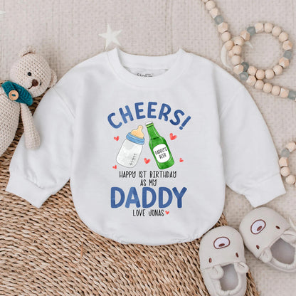 Custom Cheers Baby Bubble Romper for Dad's First Father's Day! Personalized Baby Boy Bodysuit Gift