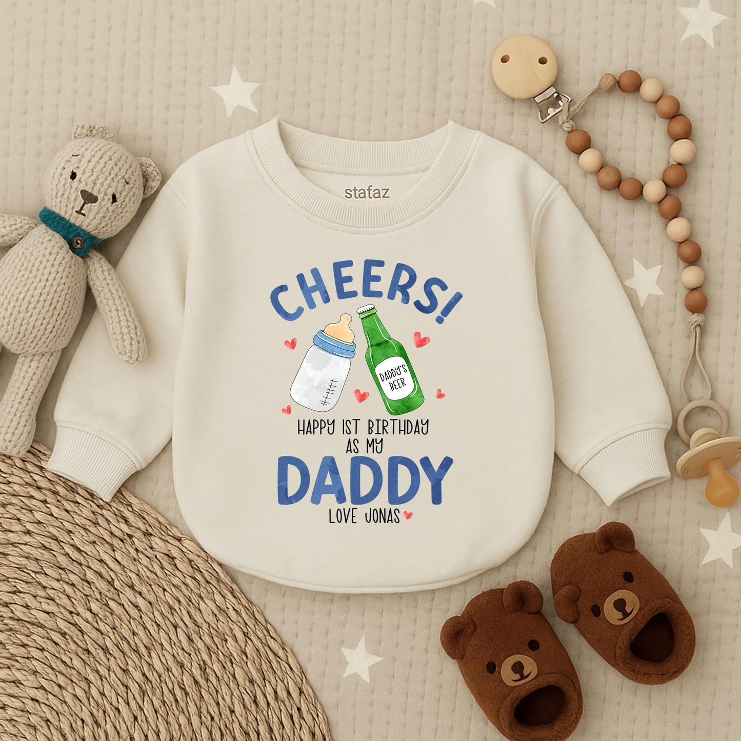 Custom Cheers Baby Bubble Romper for Dad's First Father's Day! Personalized Baby Boy Bodysuit Gift
