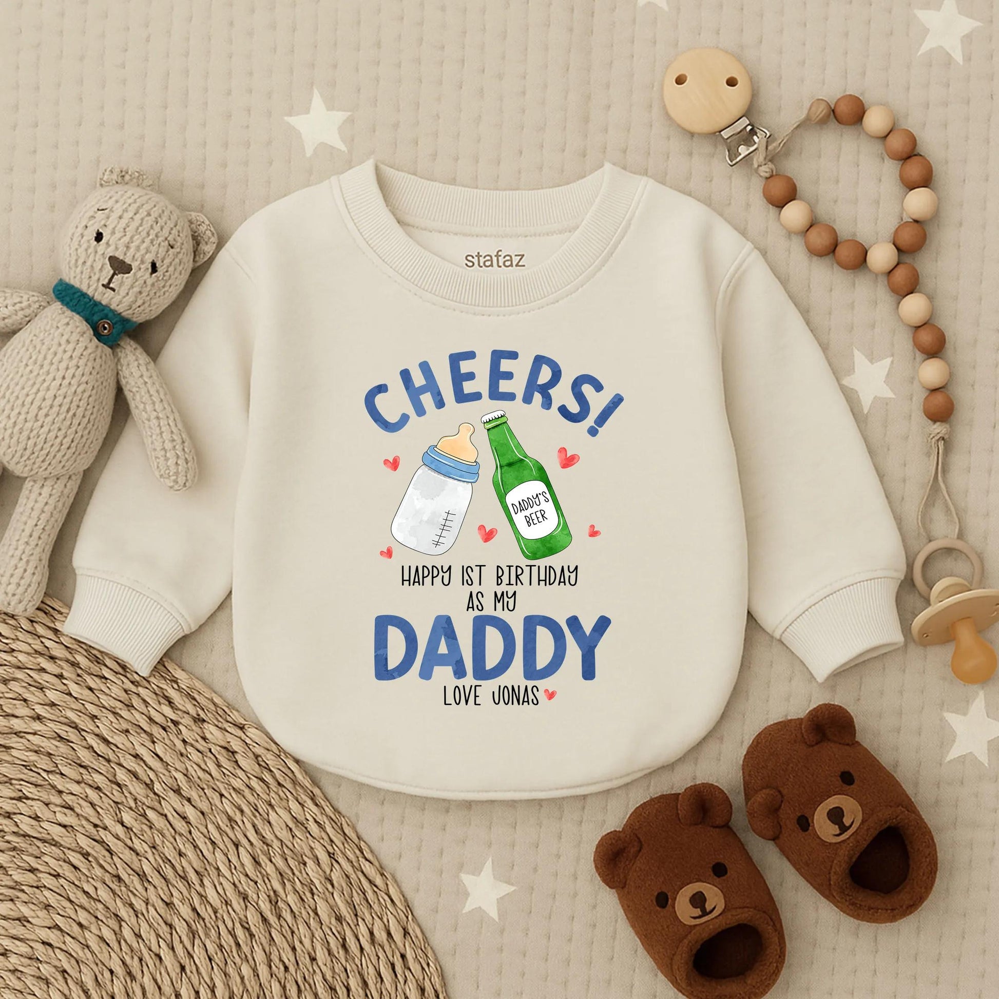 Custom Cheers Baby Bubble Romper for Dad's First Father's Day! Personalized Baby Boy Bodysuit Gift