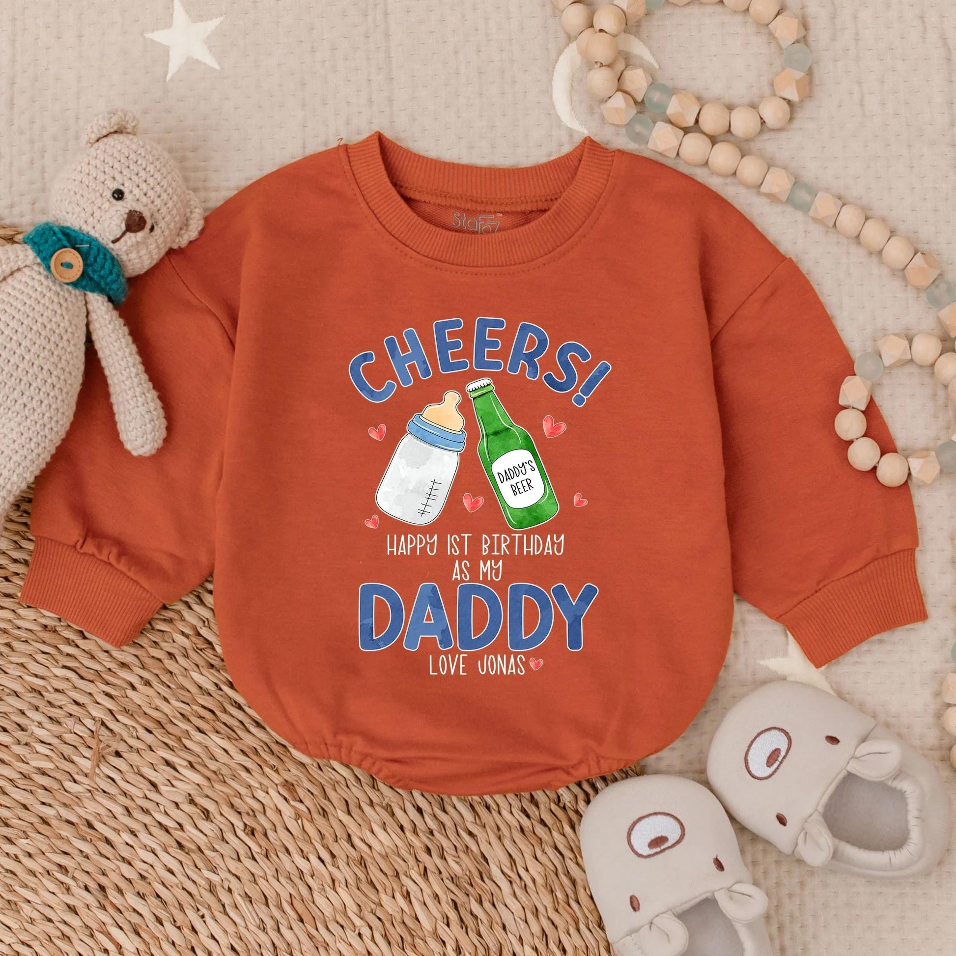 Custom Cheers Baby Bubble Romper for Dad's First Father's Day! Personalized Baby Boy Bodysuit Gift