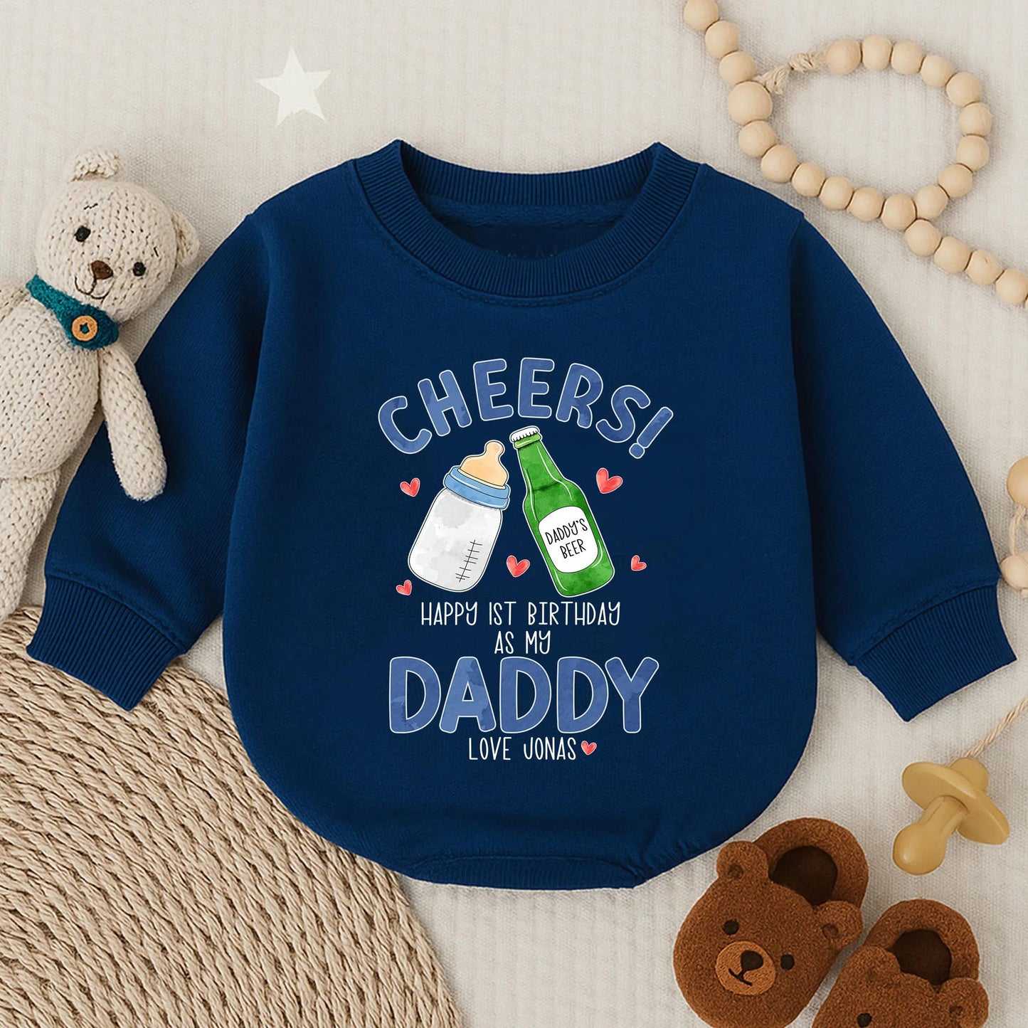 Custom Cheers Baby Bubble Romper for Dad's First Father's Day! Personalized Baby Boy Bodysuit Gift