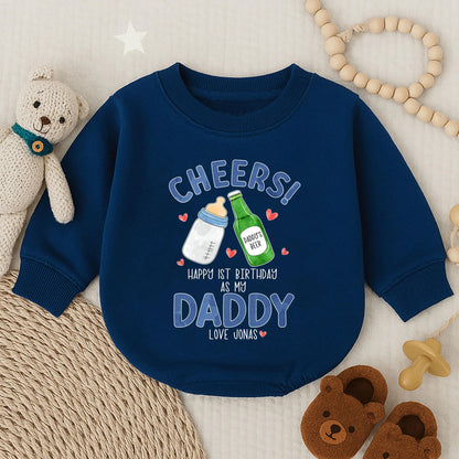 Custom Cheers Baby Bubble Romper for Dad's First Father's Day! Personalized Baby Boy Bodysuit Gift