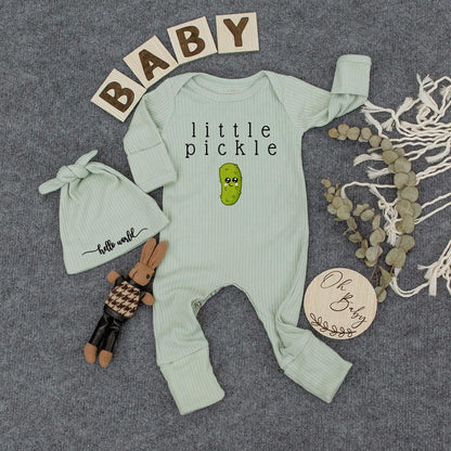 Little Pickle Baby Bodysuit & Hat Set - Cute Vegan Girl/Boy Bubble Romper Newborn Outfit Gift Box - Coming Home