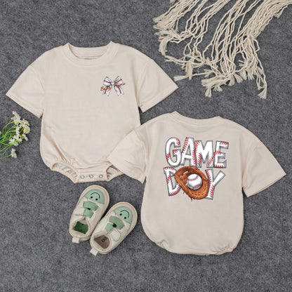 Personalized Baseball Baby Gift Set: Custom Name Bow Outfit | Game Day Newborn Shower Keepsake with Glove & Stitched Ball Design, Sports Baby Girl Top