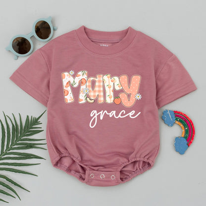 Personalized Peach Baby Bubble Romper - Custom Name Bodysuit for Baby Girl's Birthday - Newborn Peach Outfit Gift