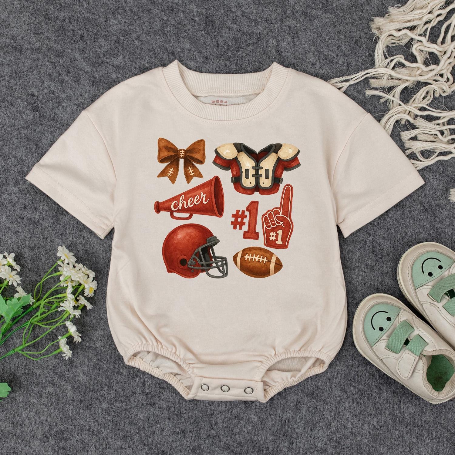 Future Football Star Baby Gift Set Vintage Sports Theme Outfit Boy New Dad Gift Newborn Coming Home Outfit Red Brown #1 Fan Soft Cotton Shower Gift 139