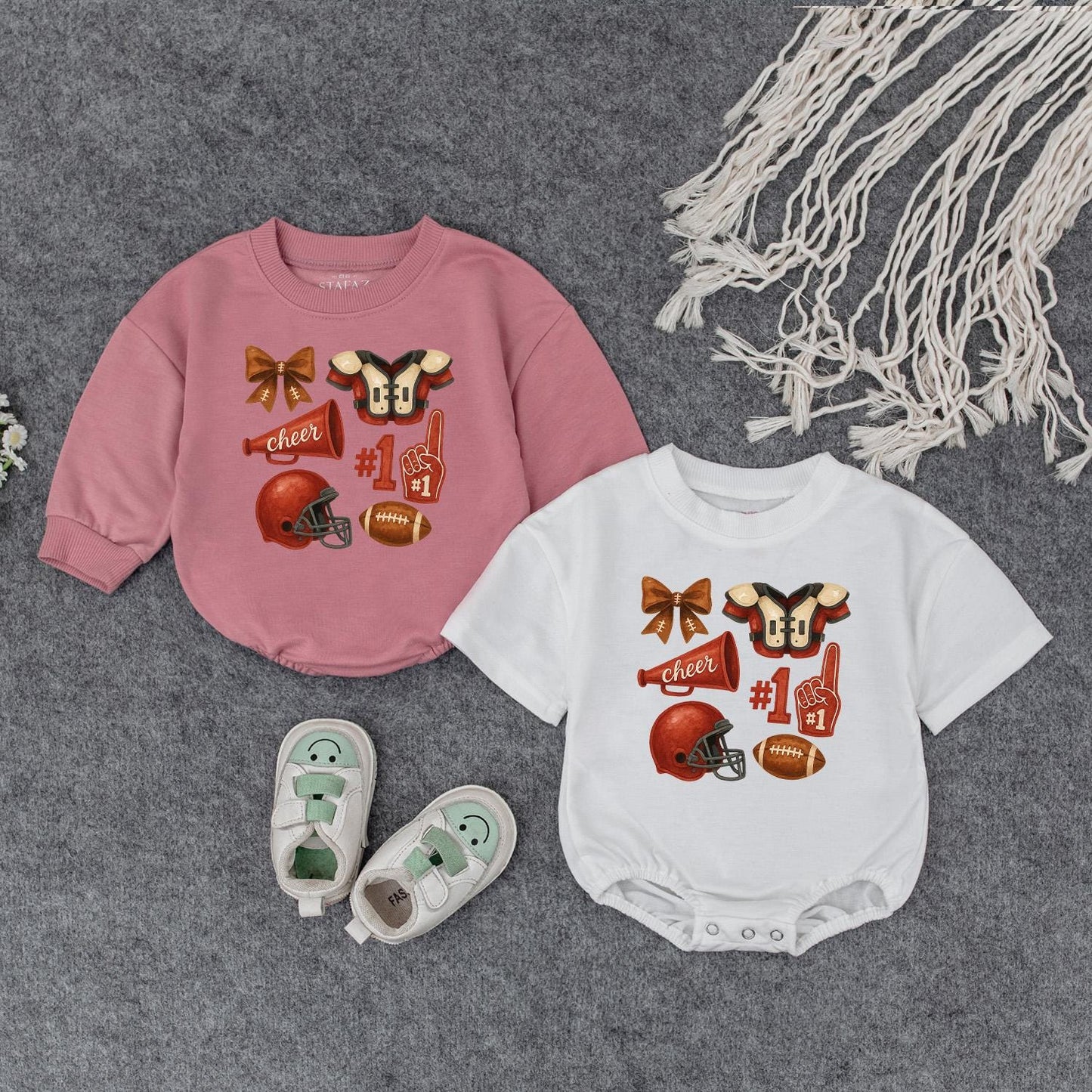 Future Football Star Baby Gift Set Vintage Sports Theme Outfit Boy New Dad Gift Newborn Coming Home Outfit Red Brown #1 Fan Soft Cotton Shower Gift 139