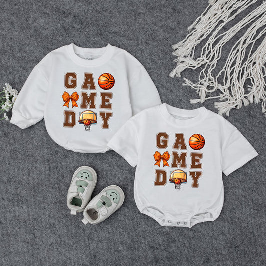 Basketball Game Day Baby Outfit Cute Sports Sweatshirt Romper Set for Baby Girls