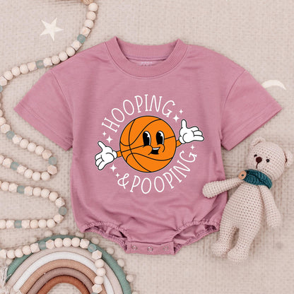 Funny Hooping & Pooping Basketball Baby Romper Cute Vintage Cartoon Style Natural Cotton Baby Shower Gift for Sports Fans