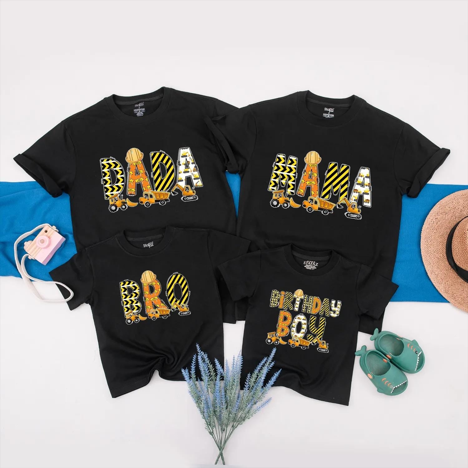 Personalized Construction Birthday Family Matching Outfits - Excavator Theme 1st Boy's Birthday Shirts Custom Name Gift
