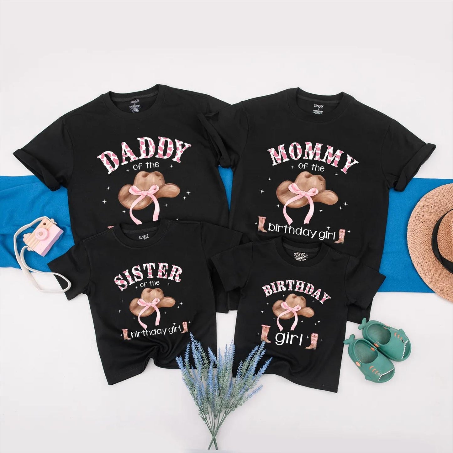 Matching Cowgirl Birthday Family Shirts, Custom Pink Rodeo Outfit for Baby Girl, Western Party Theme, Mommy, Daddy, Sister, 1st Birthday